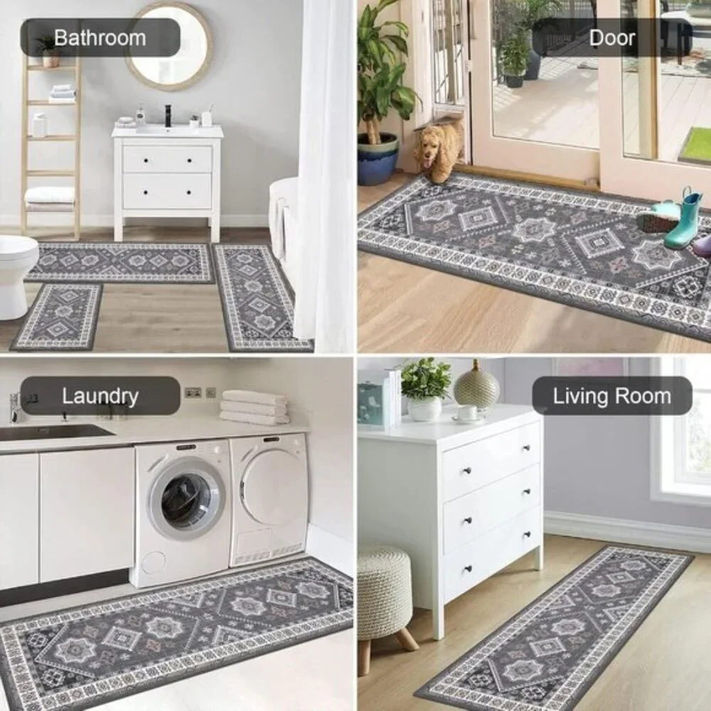 New Set of 3 Kitchen Runner Rugs Set, Thick Non-Slip Washable Floor Mats Carpets